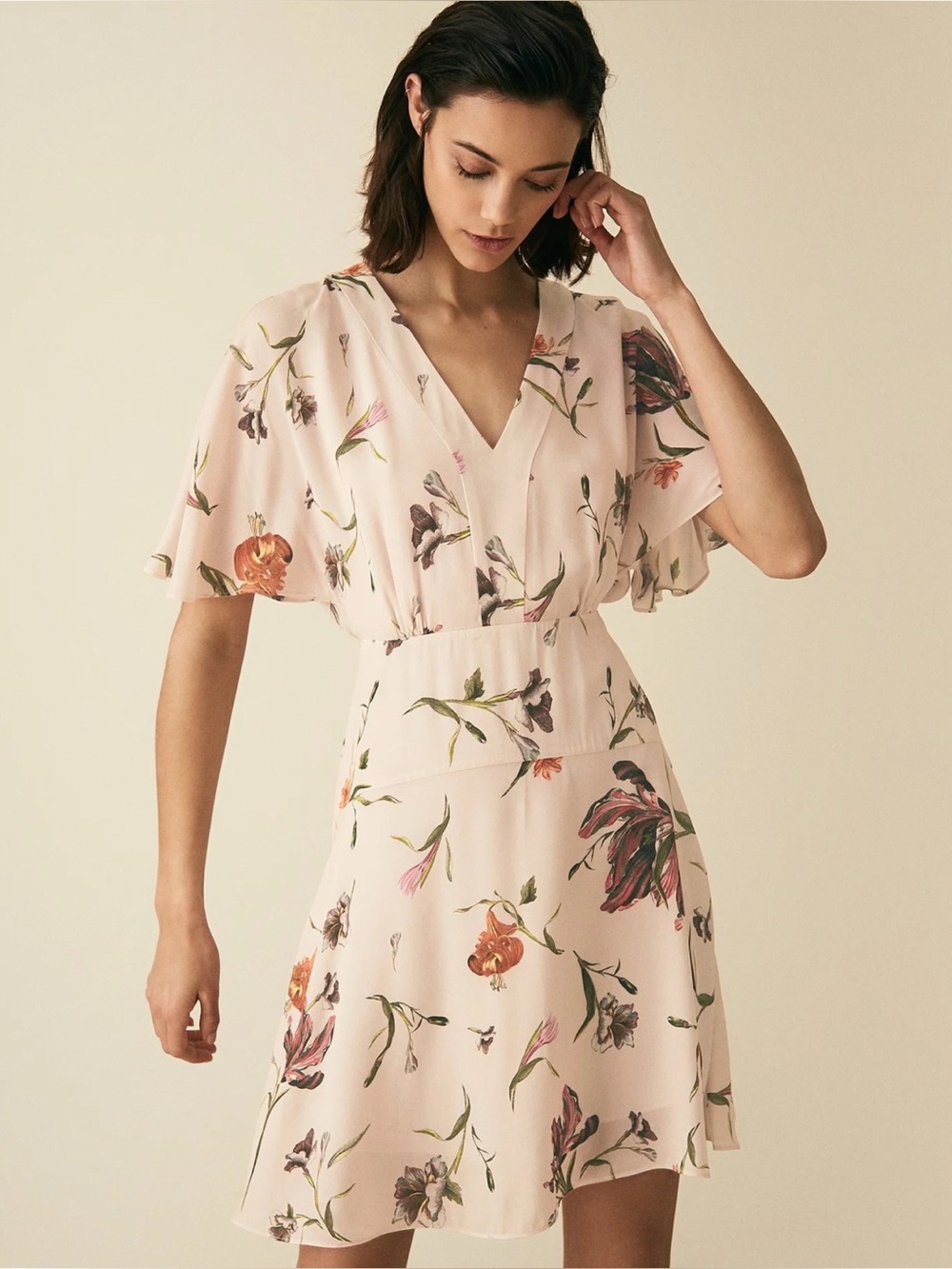Ruby Floral Printed Day Dress in Blush